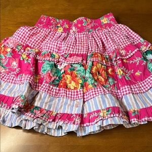 Copper Key Pink Floral Girls Tiered Cotton Skirt Large